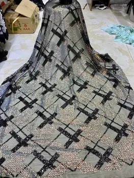 

CiCi-38.8810 Hot selling african sequins lace fabric tessel fringel embroidered tulle mesh lace fabric
