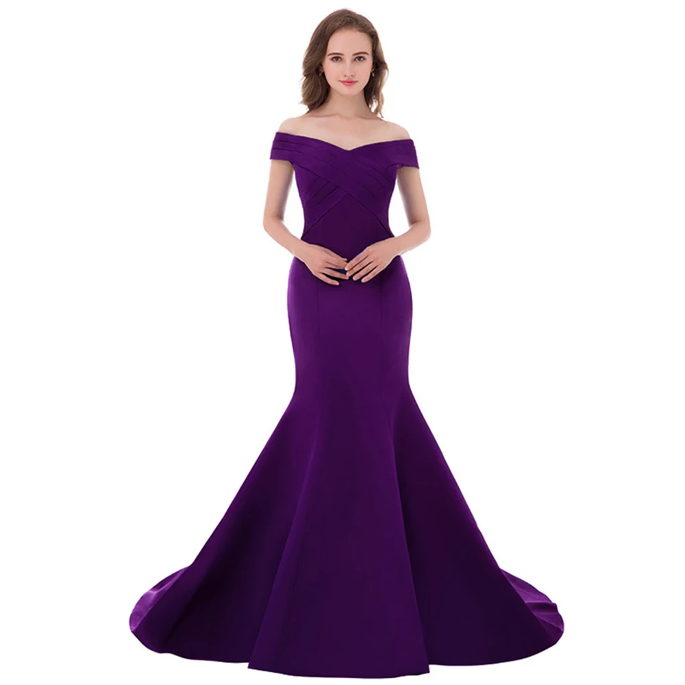 Фиолетовый VKBRIDAL элегантное с открытыми плечами Королевский синий формальное платье русалки вечернее платье для женщин robe de soiree - Цвет: Фиолетовый