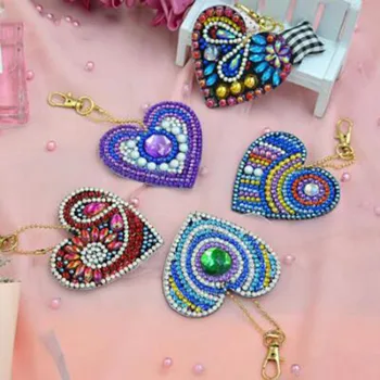 

5pcs 5D DIY Diamond Painting Women Girl Bag Jewelry Keychain Pendant Full Special Shaped Drill Embroidery Heart Shape Colorful