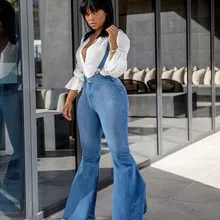 HHDMV GSY11016 модные джинсовые длинные штаны на пуговицах с тонкими лямками, однотонные расклешенные брюки