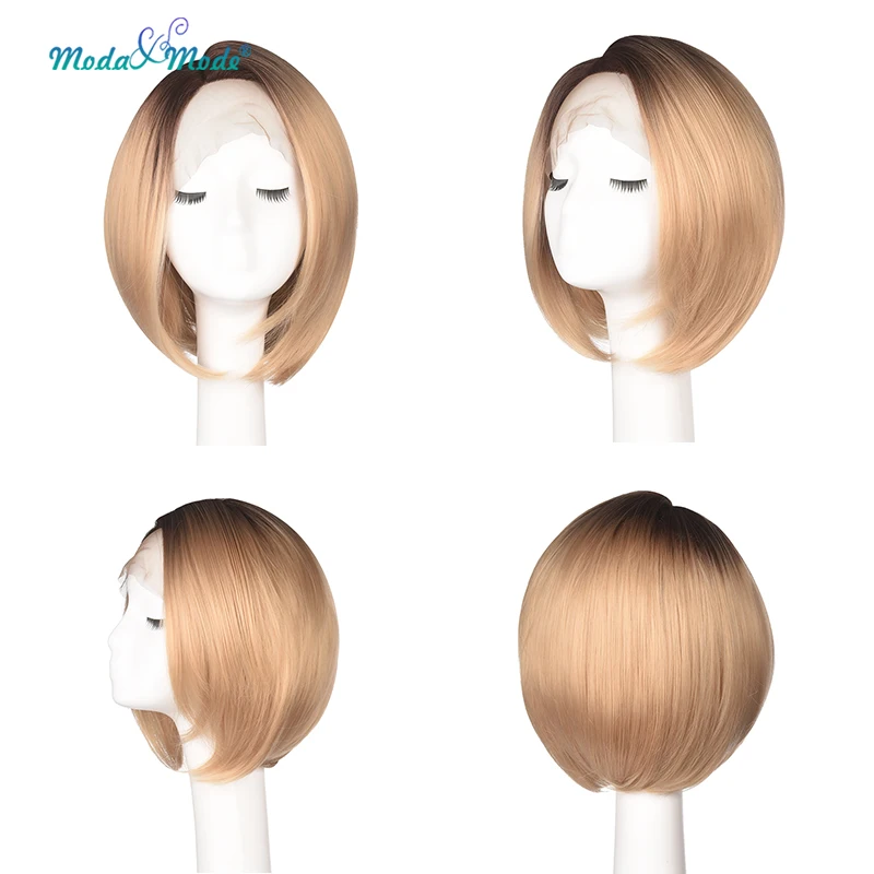 Мода и режим Pixie Cut парик блонд короткий боб синтетический кружевной передний парик темный корень Омбре кружевной парик L часть для белых/черных женщин