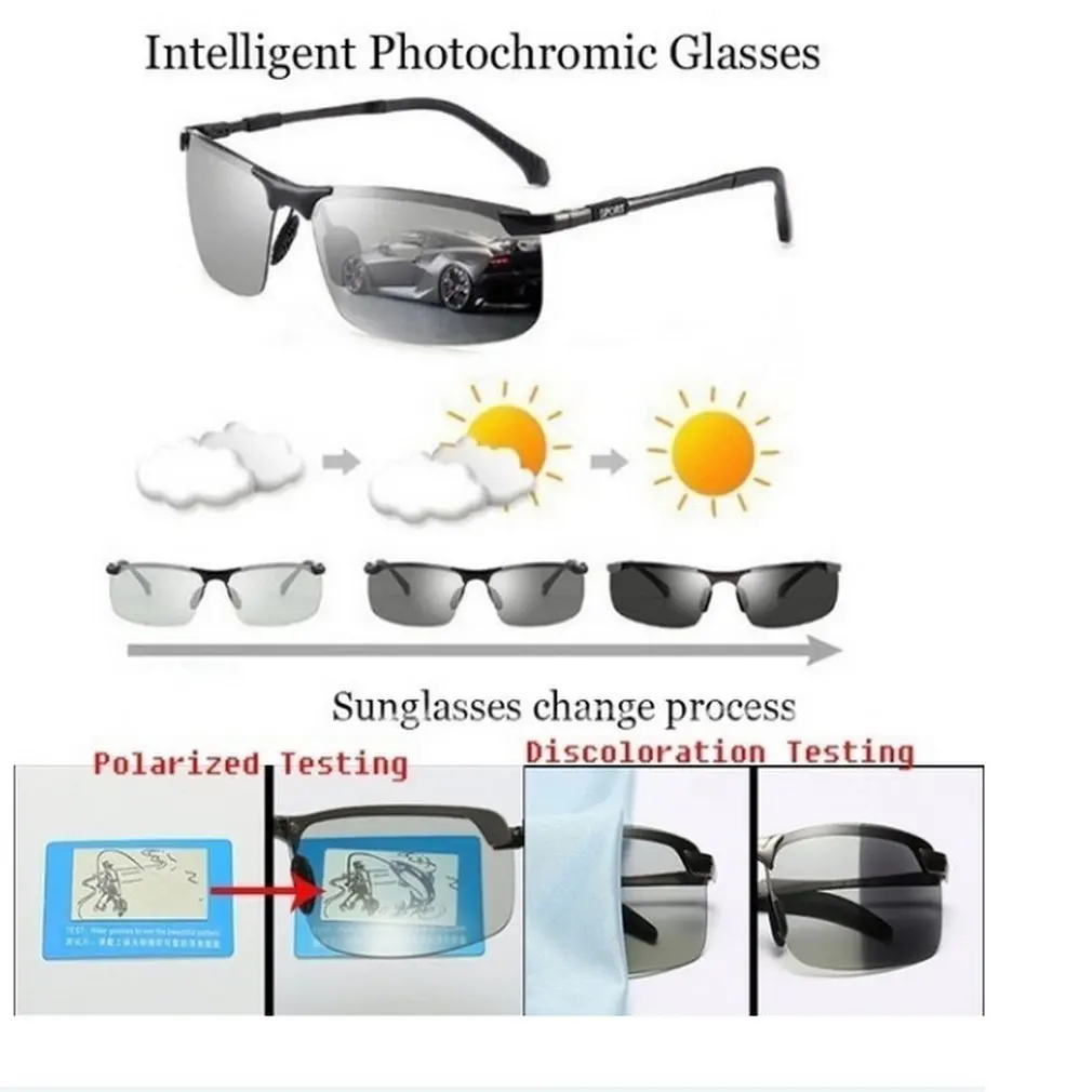 Men'S Sunglasses With Discoloration Lens Resin Day And Night Dual Use