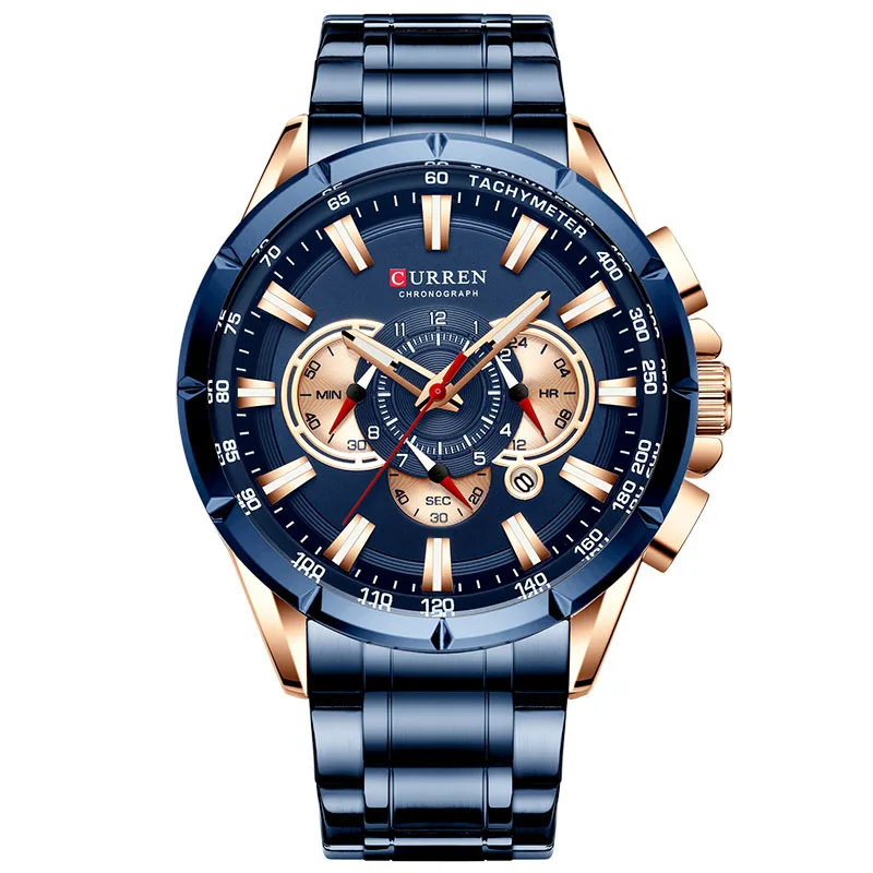 blue blue CURREN Мужские часы, креативные, большой циферблат, мужские часы, Топ бренд, Роскошные Синие кварцевые часы, мужские часы с хронографом, Relogio Masculino - Цвет: blue blue