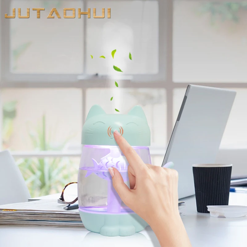 Günstige 3 in 1 350ML USB Katze Luftbefeuchter Ultraschall Cool Nebel Entzückende Mini Luftbefeuchter Mit LED Licht Mini USB Fan für Home office