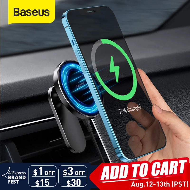 Baseus Magnetic Car Phone Holder For iPhone 12 Pro Max Phone Holder Fast Wireless Charger For Car Air Vent Mount Holder Stand