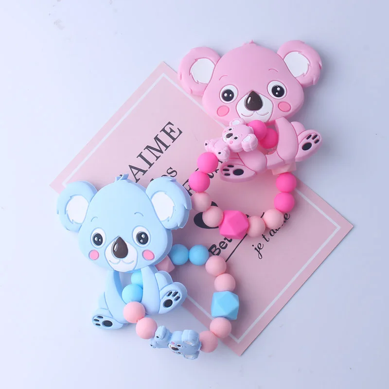

Food Grade Baby Cartoon Koala Teether Bracelet Infant DIY Ring Necklace Teethers Toddle Silicone Chew Charms Kids Teething Toys