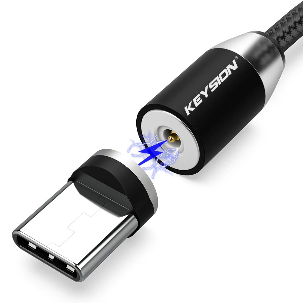 KEYSION светодиодный магнитный usb-кабель, кабель для быстрой зарядки типа C, Магнитный зарядный кабель Micro USB для зарядки и передачи данных, кабель USB для мобильного телефона - Цвет: For Type C Black