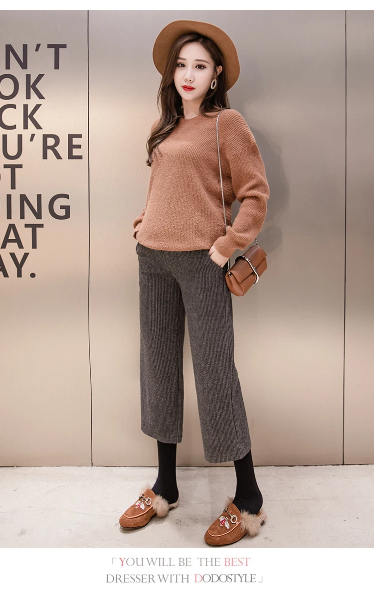 748# Autumn Winter Woolen Maternity Pants Wide Leg Loose Straight Pants Clothes for Pregnant Women 9/10 Pregnancy Belly Trousers