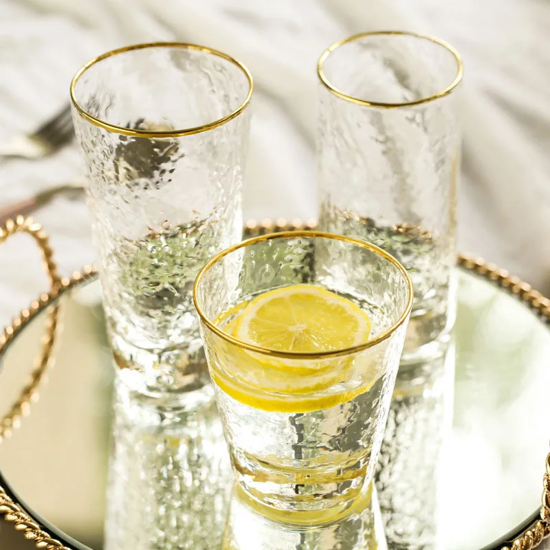 Креативная Хрустальная стеклянная чашка с золотым краем для вина, пивные стаканчики, кофейные стаканчики для бара, посуда для напитков