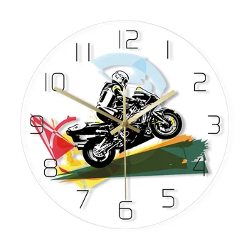

Motorcross Wall Hanging Acrylic Glass Clock Watch Racing Motobike Off Road Non-Ticking Wall Clock Gifts for Motorcycle Riders