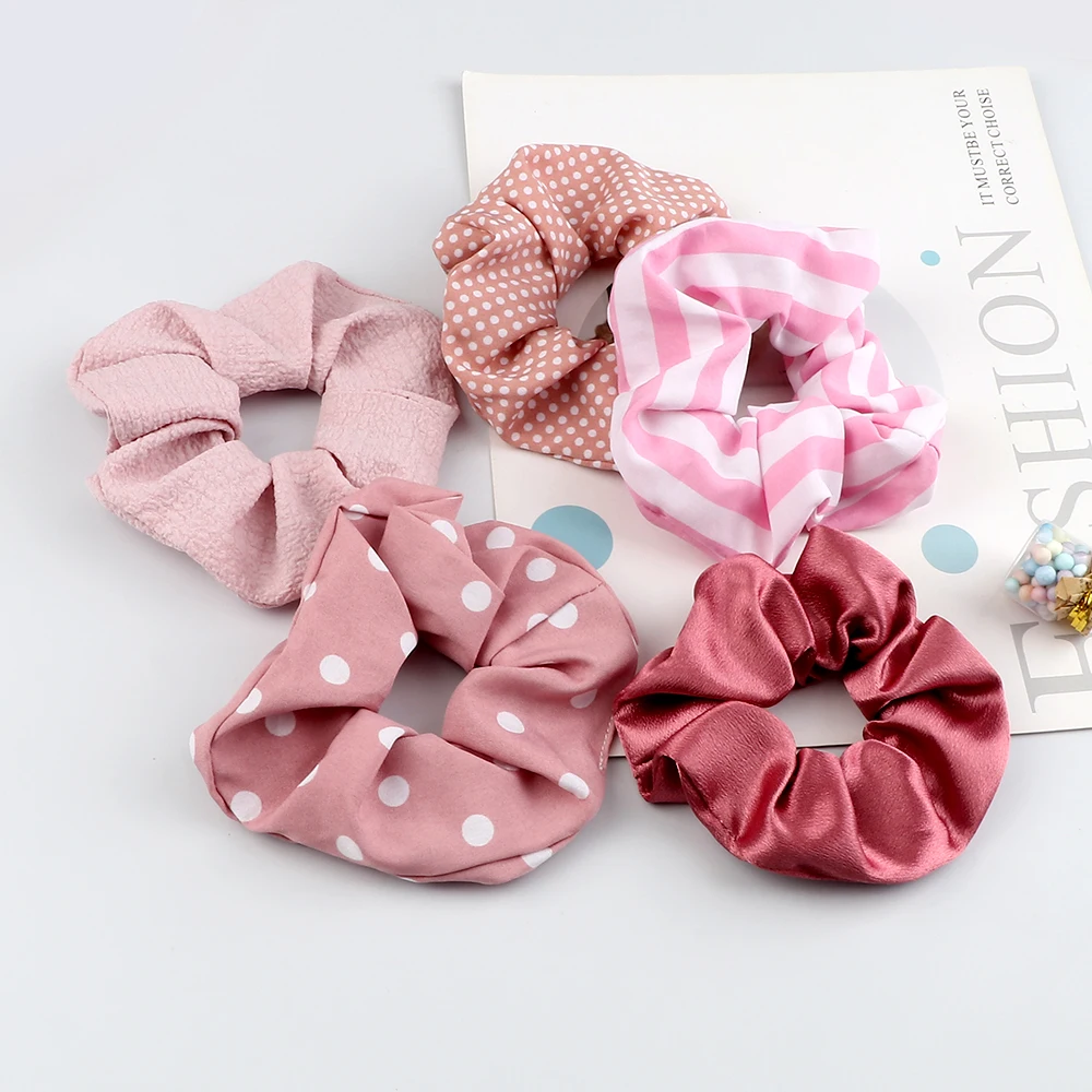 5Pcs/Lot Girl Pink Red Hair Band Accessories Fashion Large Hair Ties Solid Color Elastic Scrunchies For Women Ponytail Hairstyle