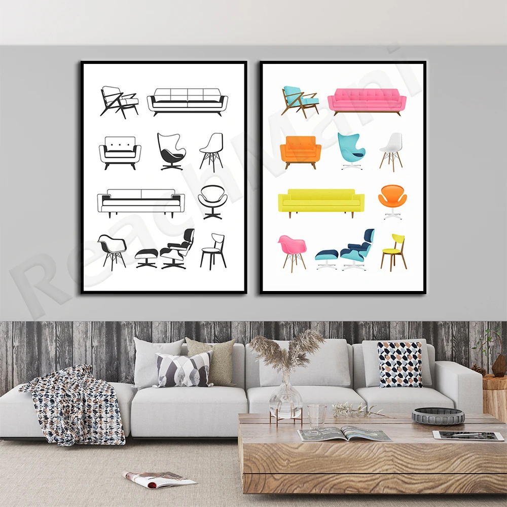 Mid-century Modern Seat Printing-mid-century Modern Furniture Interior Design Decorative Canvas ...