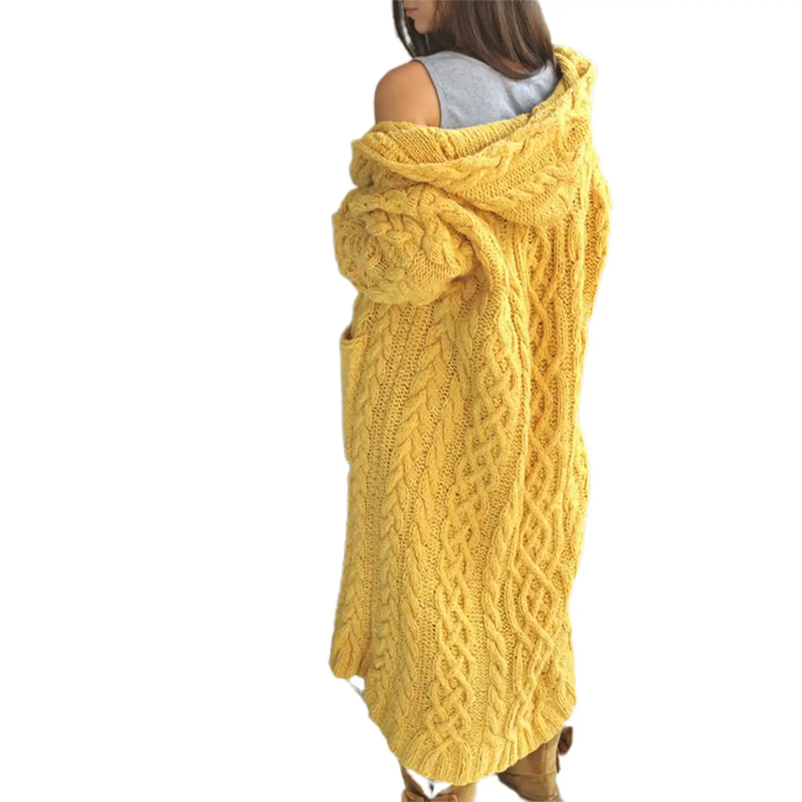 Plus Size Knitted Sweater Cardigan Women Long Sleeve Solid Color Braid Female Dress Coat Warm Oversize |