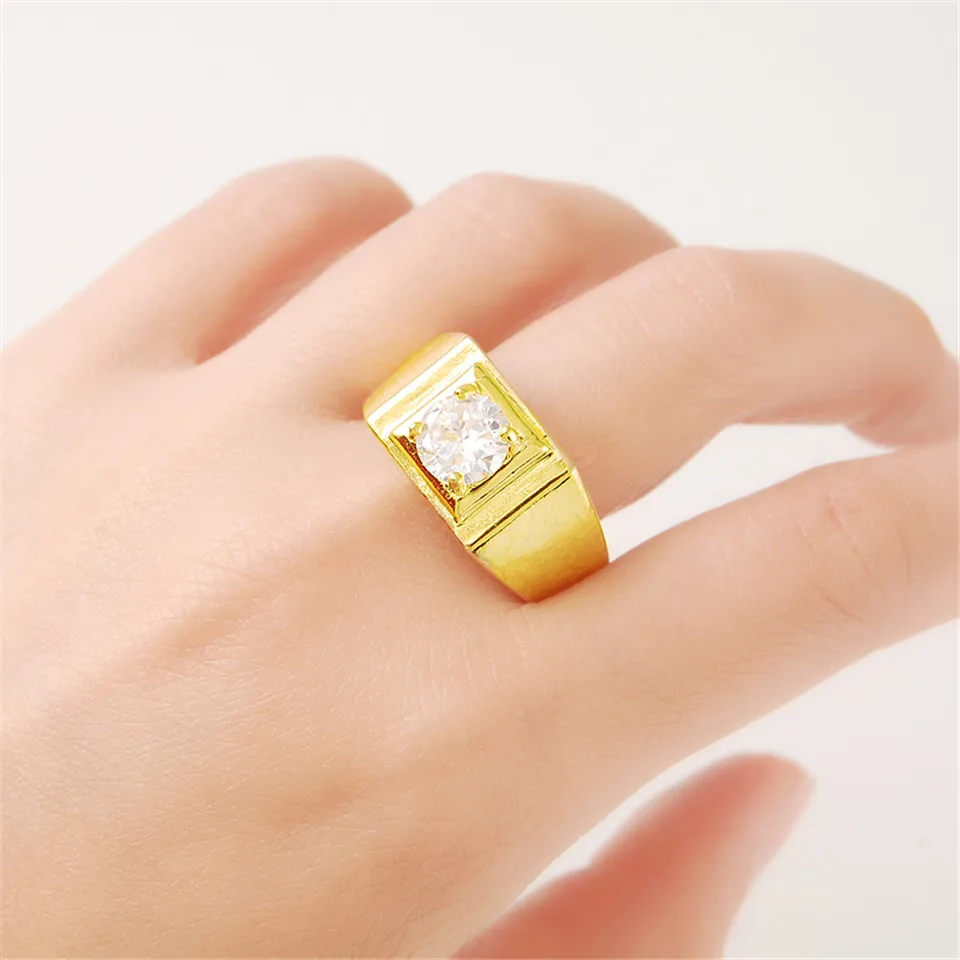

Cubic Zirconia Wedding/engagement Ring Wholesale Gold Color Simple Elegant Jewelry 24k Gold For Women Men