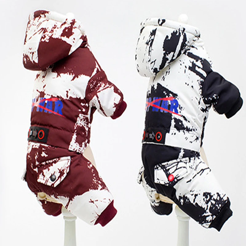 Новые зимние камуфляжные костюмы для собак, четыре ноги, сохраняющие тепло, зимняя куртка для собак, зимние комбинезоны для собак, хлопковая одежда для чихуахуа
