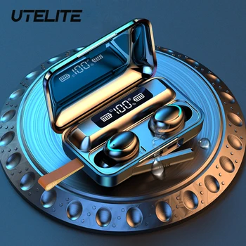

UTELITE Handsfree Headset With Microphone Charging Case TWS Wireless Earphones Bluetooth 5.0 LED Display Waterproof Earbuds