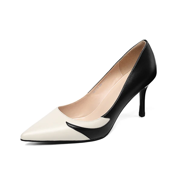 RJN/классические туфли-лодочки; цвет черный, белый; необычный дизайн в стиле пэчворк; без шнуровки; острый носок; высокий тонкий каблук; модные женские туфли-лодочки; RO21 - Цвет: Black