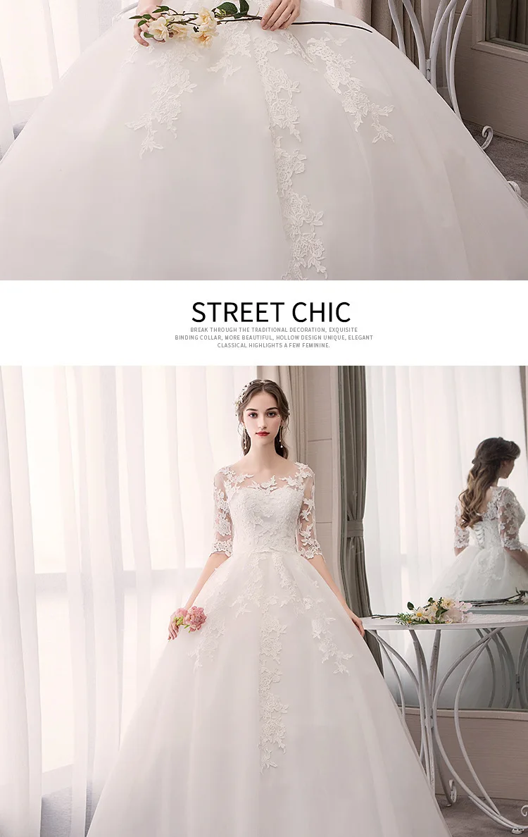 Robe De Mariee элегантные белые свадебные платья с круглым вырезом и коротким рукавом кружевная Иллюзия Аппликации вечернее платье невесты Suknia Slubna