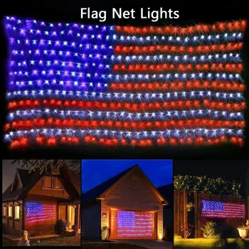 

LED Courtyard Waterproof String Lights 30V American Flag LED Net Lights US Plug Holiday Decoration Net Light Independence Day