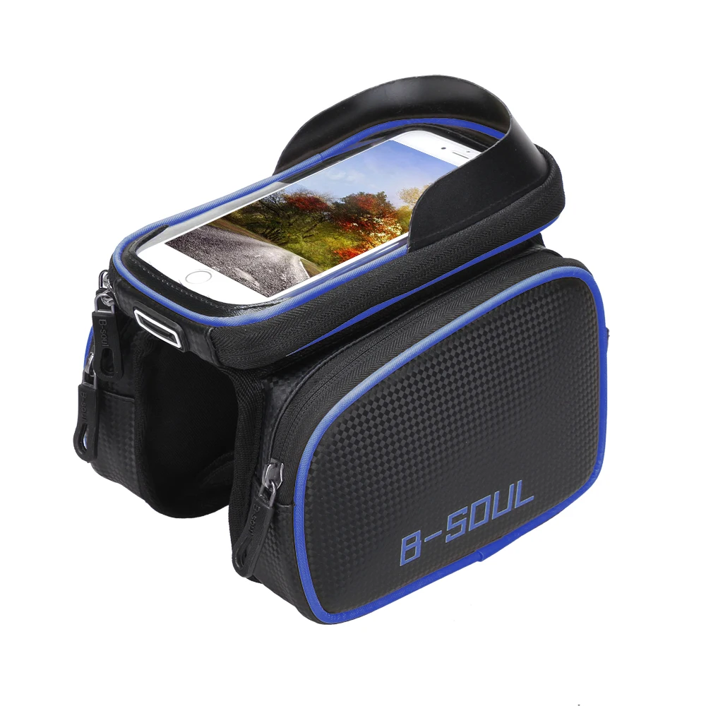 Top B-SOUL Cycling Bike Bag Front Frame Tube Pannier Double Pouch for 5.0-6.0 Inch Mobile Phone Holder Pouch capacete da bicicleta 5