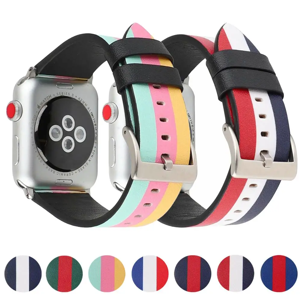 Кожаный спортивный ремешок с национальным флагом для Apple iWatch 44/40/42/38 мм, сменный браслет на запястье для Apple Watch Series 5 4 3 2
