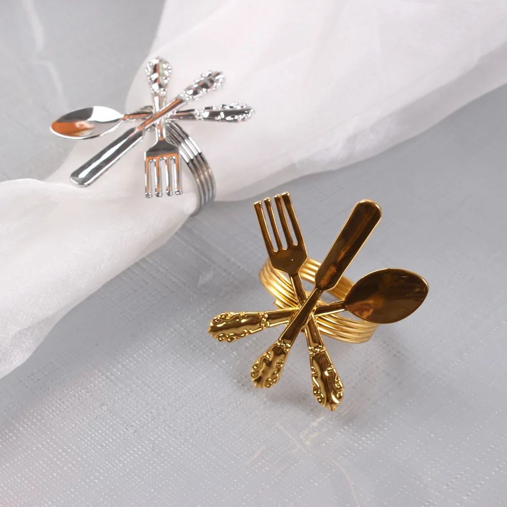 12pcs Hotel Western metal knife fork nine word napkin buckle napkin ring gold napkin ring paper towel ring