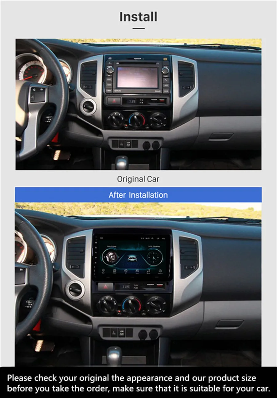 Для TOYOTA TACOMA/HILUX(Американская версия) 2005-2013 четырехъядерный 1+ 16 Гб gps Навигация BT FM WiFi Нет DVD 2 DIN радио