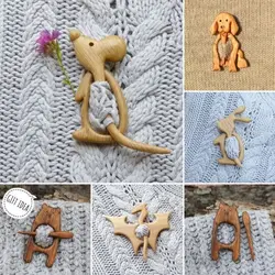 Broche avec Badge artisanal en bois, motif Animal, épingle de dessin animé, amusant et mignon, châle, écharpe, boucle, fermoir, bijoux DIY 