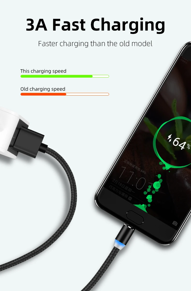 Новинка, магнитный Micro usb type-C кабель, 3 А, 1 м, быстрая зарядка, линия передачи данных, универсальный для Xiaomi Mi8 Mi9, для huawei P20 P30