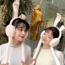 Милые женские наушники, теплые, можно перемещать подушки безопасности, шапка, плюшевая, для танцев, с кроличьими ушками, Осень-зима, A66