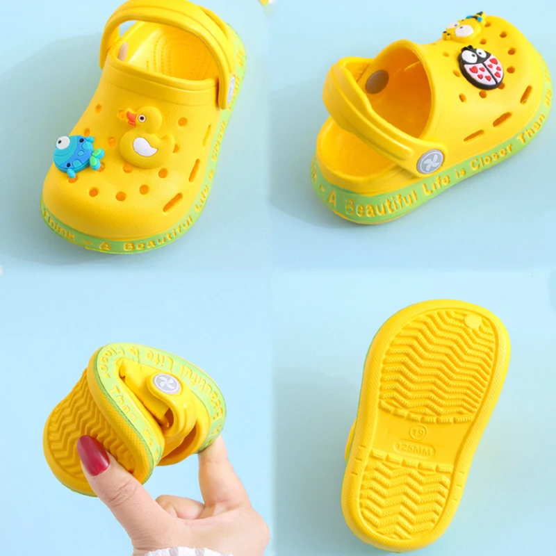 Kids Sandals Summer Mules Baby Boys Girls Cartoon Flat Heels Solid Slippers Children's Garden