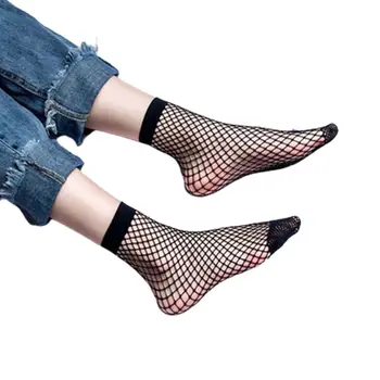 

2 Pairs Harajuku Women Black Hollow Out Fishnet Short Socks Elastic Ankle High Cotton Bottom Summer Mesh Net Hosiery