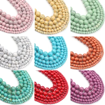 

Pink White Blue Howlite Turquoises Round Loose Spacer Beads For Jewelry Making DIY Charm Bracelet Perles 15"Strand 4 6 8 10 12mm