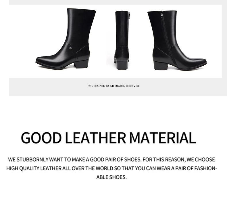 Autumn winter pointed toe lace-up genuine leather boots fashion zip inside plush warm men work boots cowboy Motorcycle boots