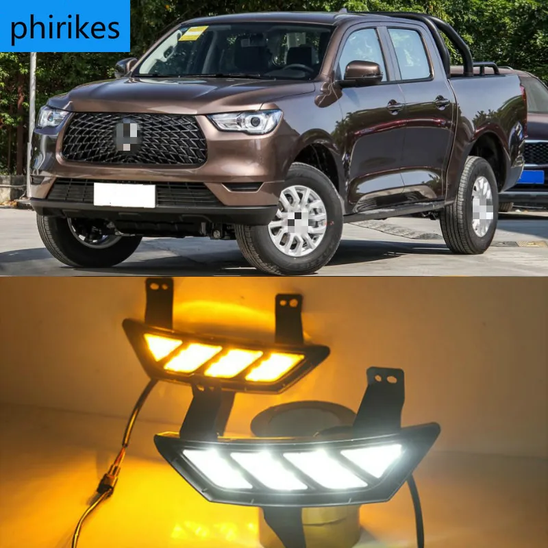 

1 Pair For Great Wall POWER PEAK PERFECT 2019 2020 Car LED Daytime Running Lights with Turn Signal Yellow Style 12V DRL