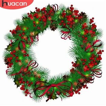 

HUACAN Full Square Diamond Painting Christmas Wreath Picture Of Rhinestone Diamond Embroidery Cartoon Handmade Gift Home Decor
