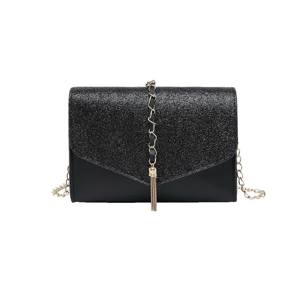 Sequin Black Крупнейший поставщик, Женская Стеганая Сумка через плечо, Золотая цепочка, искусственная кожа, сумка через плечо - Цвет: Sequin Black