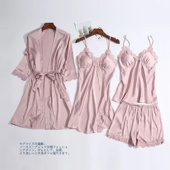 

Women Pajamas Sets Satin Sleepwear Satin Silk Nightwear Pyjama Spaghetti Strap Lace Sleep Lounge Pijama Plus Size Female #T1G