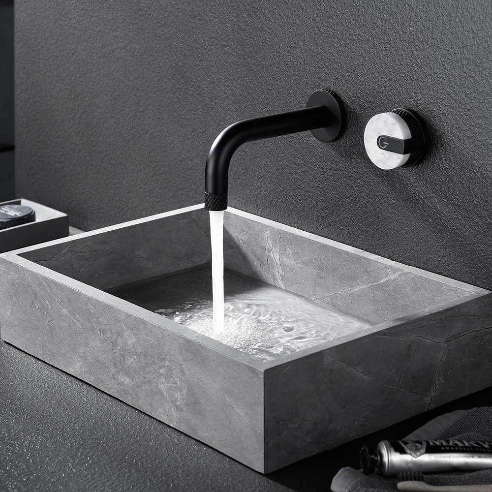 Skowll Badezimmer-Wasserhahn, Wandmontage, Mattschwarz, 360 Drehbarer Badewannenauslauf, Einzelgriff, 2 Löcher, Toilette Mit Mischer