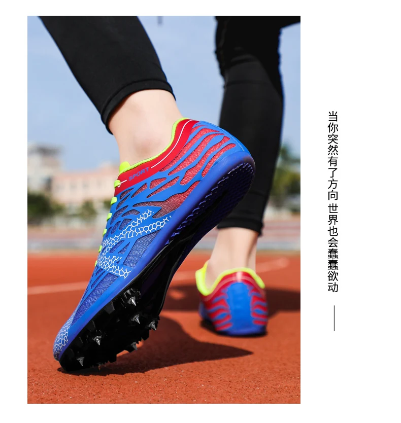 Men Women Boys Girls Track and Field Shoes Mesh Breathable Athletics Spike Shoes Black Blue Racing Sneakers Lightweight Trainers