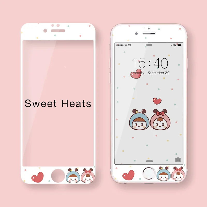 Sweet Hearts Милый мультфильм закаленное стекло для iPhone 7 8 Защитная пленка для экрана для iPhone 7 8 Plus Защитная пленка для экрана 3D мягкая твердость края - Цвет: Sweet Hearts