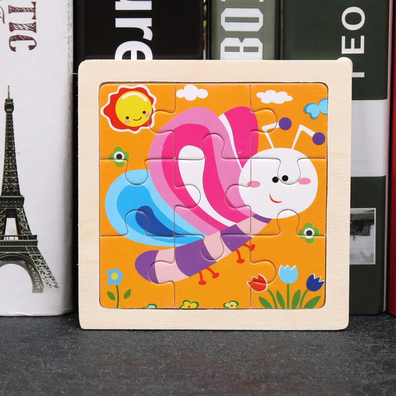 9-Piece Mini Wooden Jigsaw Puzzle Set - Montessori Educational Board Game