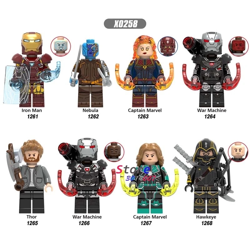 10Set-X0258 10 комплектов Marvel Comics Series 5 Infinity War Endgame Железный человек Локи Тор Hawkeye Капитан Америка Модель Кирпичи Детские игрушки - Цвет: 10Set-X0258