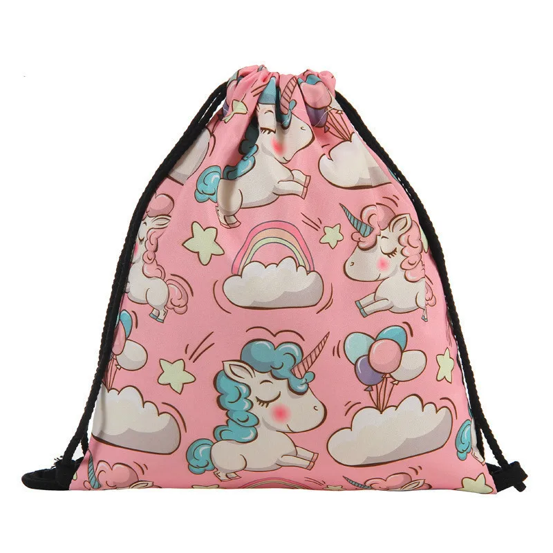 Модный шнурок сумка 3D печати Единорог Mochila Feminina рюкзак на шнурке Для женщин повседневные Повседневное девушки распылитель ранцевого типа для с