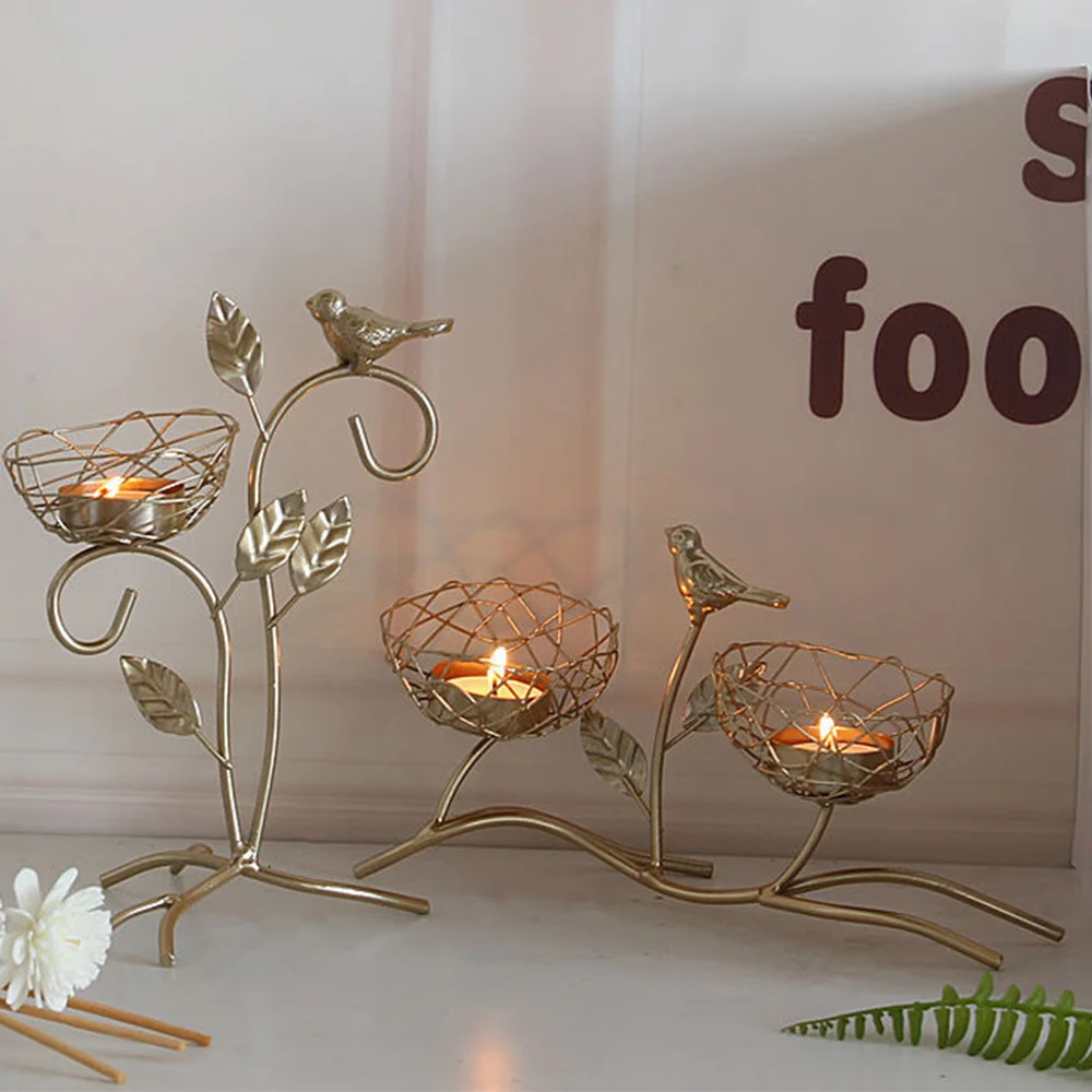 Nordic Wrought Iron Candlestick Golden Bird Scented Candleholder Wedding Romantic Dining Table Decoration Luxury Candle Stand