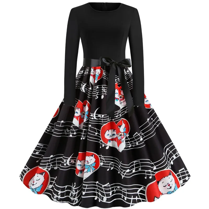 Женское рождественское зимнее платье с длинным рукавом элегантные винтажные