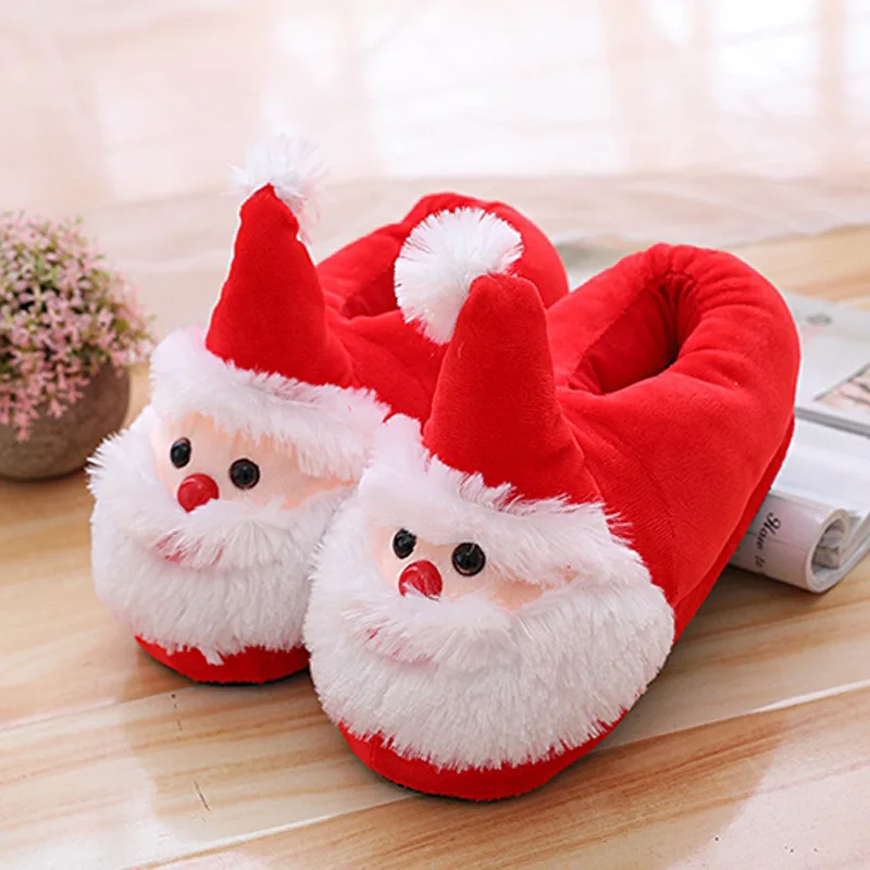Женские зимние тапочки с милым рисунком Санта-Клауса; теплая Домашняя обувь с плюшевой подкладкой; Бесшумная домашняя обувь; Рождественский подарок