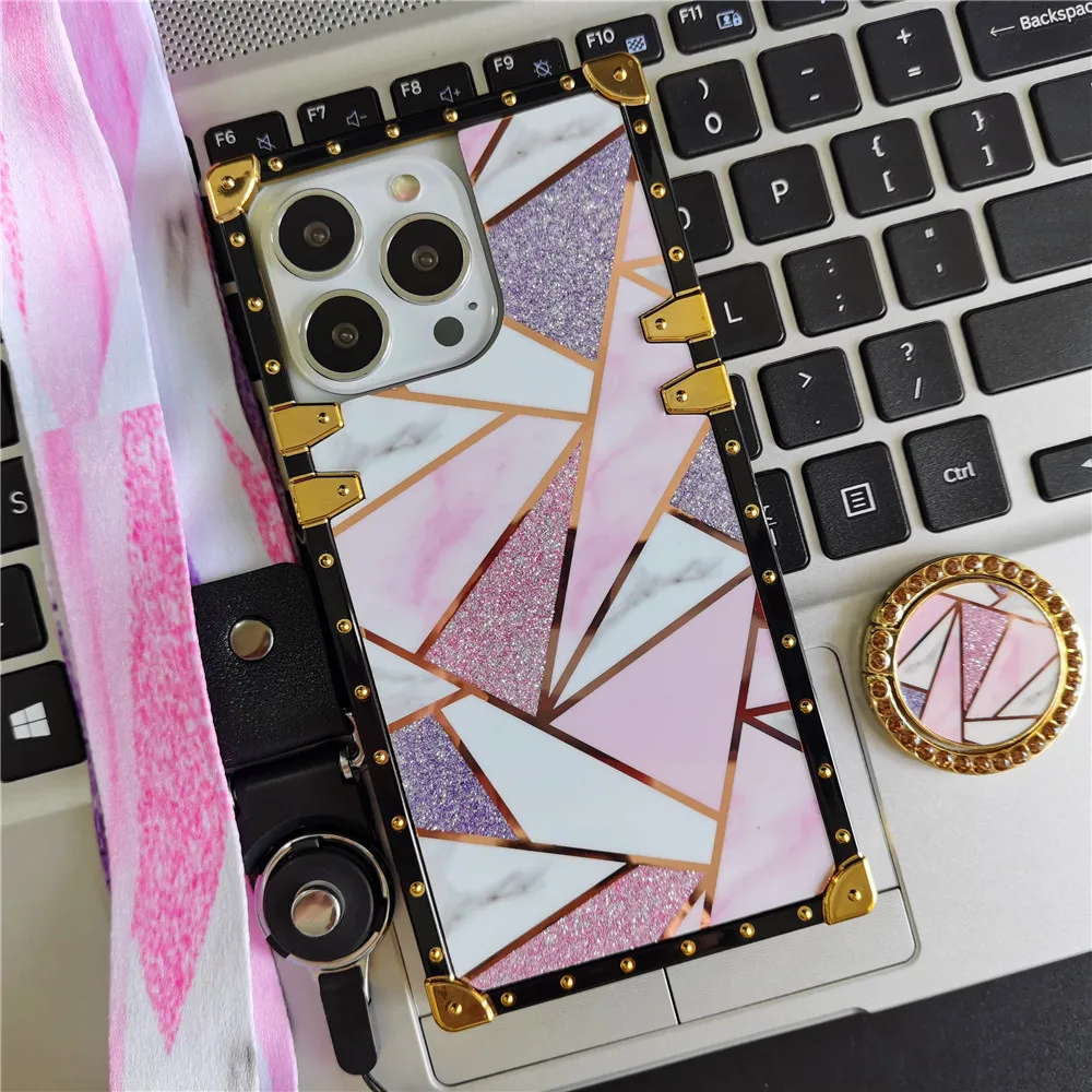 Fashion Square Leather Phone Case For Samsung Galaxy S21 S20 FE Ultra Plus  A21 A71 A51 A10E A21S M11 A11 Luxury Geometric cover - AliExpress