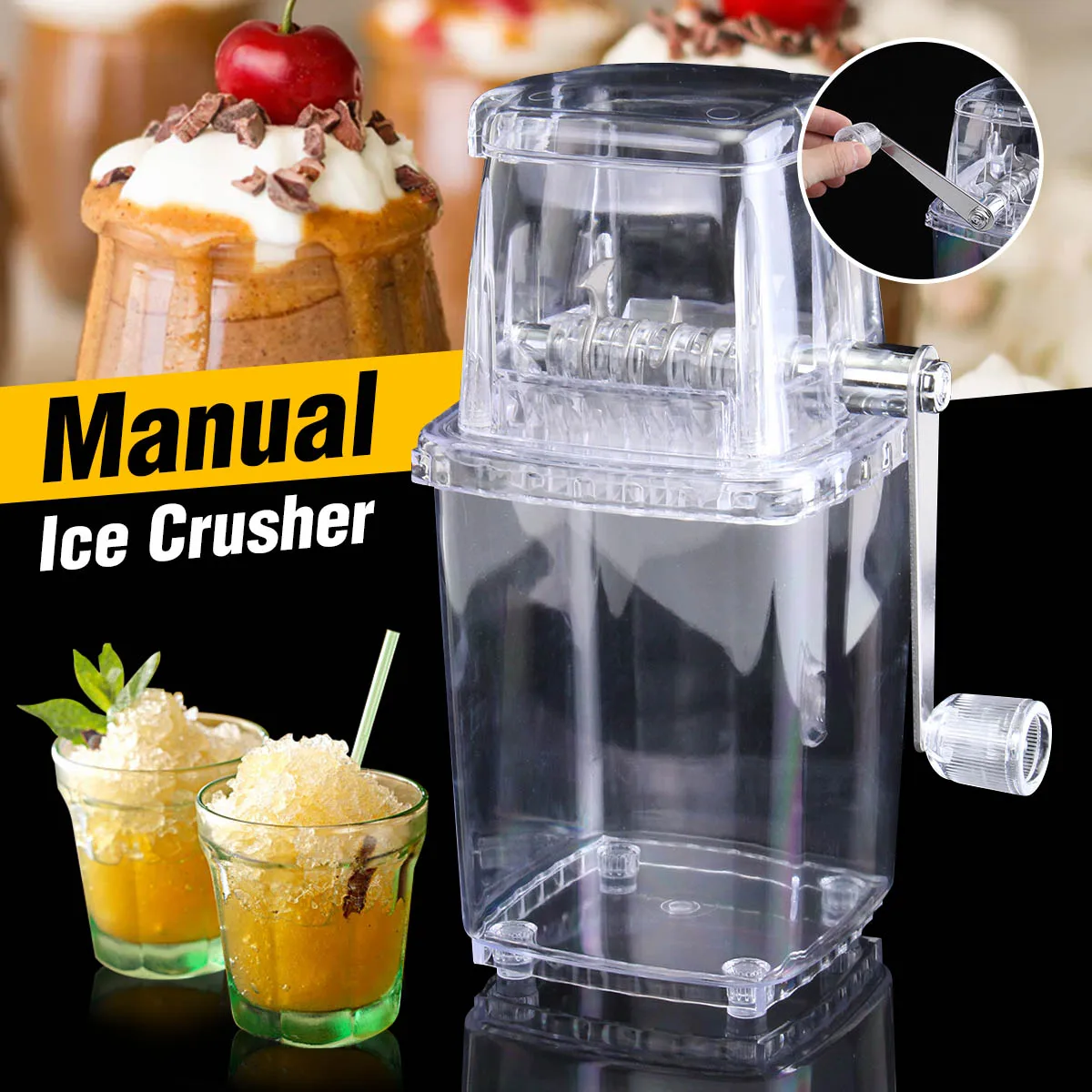 Manual Ice Crusher Portable Hand Crank Ice Shaver Mini Transparent