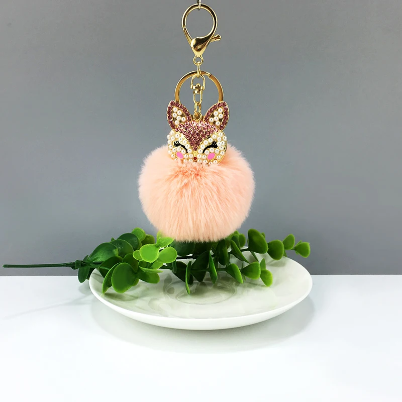 Жемчуг стразы голова животного шарик брелок Подвеска женская сумка аксессуары дома - Цвет: Leather Pink